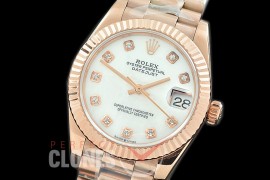 R31DJR-317 Datejust Midsize 278285 RG/RG Fluted/President MOP White Diamond Asian Clone 2824