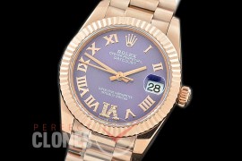 R31DJR-330 Datejust Midsize 278285 RG/RG Fluted/President Violet Diam-Roman Asian Clone 2824
