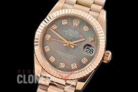 R31DJR-319 Datejust Midsize 278285 RG/RG Fluted/President MOP Brown Diamond Asian Clone 2824