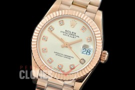 R31DJR-310 Datejust Midsize 278285 RG/RG Fluted/President Silver Diamond Asian Clone 2824