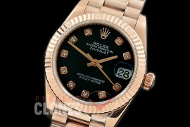 R31DJR-312 Datejust Midsize 278285 RG/RG Fluted/President Black Diamond Asian Clone 2824