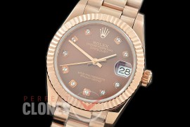 R31DJR-316 Datejust Midsize 278285 RG/RG Fluted/President Brown Diamond Asian Clone 2824