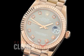 R31DJR-313 Datejust Midsize 278285 RG/RG Fluted/President Dark Rhodium Diamond Asian Clone 2824