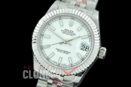 R31DJS-101 GMF 904 Steel Datejust Midsize 278274 SS/SS Fluted/Jubilee White Sticks Asian Clone 2824