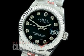 R31DJS-112 GMF 904 Steel Datejust Midsize 278274 SS/SS Fluted/Jubilee Black Diamonds Asian Clone 2824