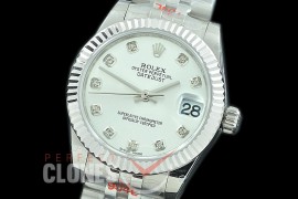 R31DJS-111 GMF 904 Steel Datejust Midsize 278274 SS/SS Fluted/Jubilee Silver Diamonds Asian Clone 2824