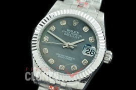 R31DJS-118 GMF 904 Steel Datejust Midsize 278274 SS/SS Fluted/Jubilee MOP Black Diamonds Asian Clone 2824