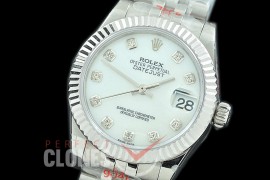 R31DJS-117 GMF 904 Steel Datejust Midsize 278274 SS/SS Fluted/Jubilee MOP White Diamonds Asian Clone 2824