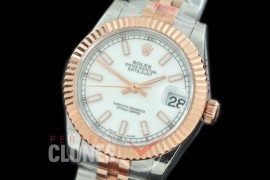 R31DJTR-101 GMF 904 Steel Datejust Midsize 278271 SS/RG Fluted/Jubilee White Sticks Asian Clone 2824