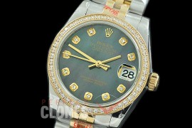 R31DJT-118D GMF 904 Steel Datejust Midsize 278383 SS/YG Fluted/Jubilee MOP Black Diamonds Asian Clone 2824