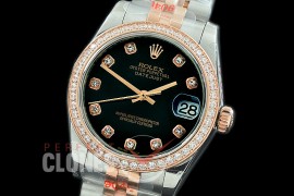 R31DJTR-112D GMF 904 Steel Datejust Midsize 278381 SS/RG Fluted/Jubilee Black Diamonds Asian Clone 2824