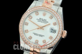 R31DJTR-111D GMF 904 Steel Datejust Midsize 278381 SS/RG Fluted/Jubilee White Diamonds Asian Clone 2824