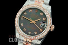 R31DJTR-118D GMF 904 Steel Datejust Midsize 278381 SS/RG Fluted/Jubilee MOP Black Diamonds Asian Clone 2824