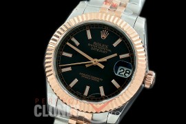 R31DJTR-102 GMF 904 Steel Datejust Midsize 278271 SS/RG Fluted/Jubilee Black Sticks Asian Clone 2824