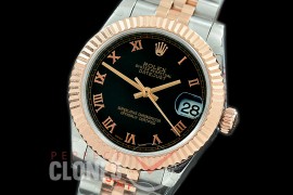 R31DJTR-122 GMF 904 Steel Datejust Midsize 278271 SS/RG Fluted/Jubilee Black Roman Asian Clone 2824