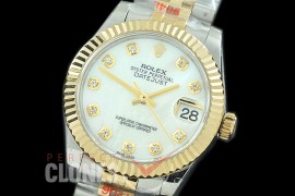 R31DJT-117 GMF 904 Steel Datejust Midsize 278273 SS/YG Fluted/Jubilee MOP White Diamonds Asian Clone 2824