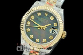 R31DJT-118 GMF 904 Steel Datejust Midsize 278273 SS/YG Fluted/Jubilee MOP Black Diamonds Asian Clone 2824