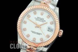 R31DJTR-111 GMF 904 Steel Datejust Midsize 278271 SS/RG Fluted/Jubilee White Diamonds Asian Clone 2824