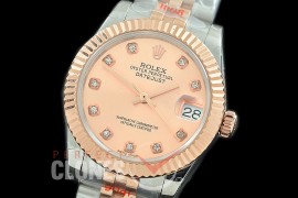 R31DJTR-115 GMF 904 Steel Datejust Midsize 278271 SS/RG Fluted/Jubilee Rose Diamonds Asian Clone 2824