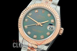 R31DJTR-118 GMF 904 Steel Datejust Midsize 278271 SS/RG Fluted/Jubilee MOP Black Diamonds Asian Clone 2824