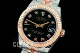 R31DJTR-112 GMF 904 Steel Datejust Midsize 278271 SS/RG Fluted/Jubilee Black Diamonds Asian Clone 2824