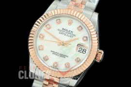 R31DJTR-117 GMF 904 Steel Datejust Midsize 278271 SS/RG Fluted/Jubilee MOP White Diamonds Asian Clone 2824