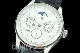 0 0 0 IWPPC-101 V9F Portugese Perpetual Calender IW502219 SS/LE White Asian Custom Movt 