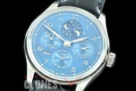 0 0 0 IWPPC-113 V9F Portugese Perpetual Calender IW503401 SS/LE Blue Asian Custom Movt 