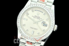 R36DDS-011D GMF 128349RBR 2019 DayDate SS/SS Fluted/President Silver Diamonds A-2836