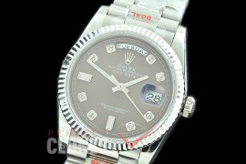 R36DDS-013 GMF 128239 2019 DayDate SS/SS Fluted/President Dark Rhodium Grey Diamonds A-2836