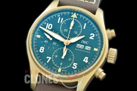 0 0 0 0 0 IWP00088A ZF Pilot Chronograph 387902 Spitfire Bronze Limited Edition BR/LE Green A-7750
