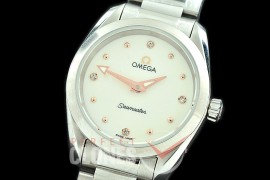 OMAT28-012 ZF 28mm Ladies Aqua Terra Quartz SS/SS White/Rose Gold Diamonds Swiss ETA Quartz 