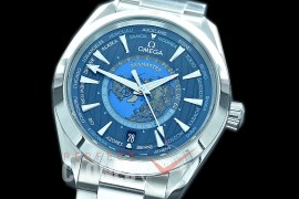 0 0 0 0 OMAT43.5-021 XF/VSF Aqua Terra Worldtimer Automtaic SS/SS Blue VS Cal 8938 Superclone