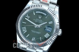R40DDS00228 GMF Daydate 40mm 228239 904 Steel SS/SS Fluted Bez Olive Green Roman A-2836