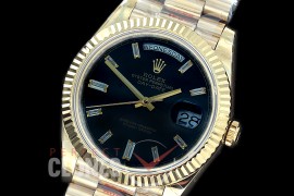 R40DDF00237 GMF Daydate 40mm 228238 904 Steel YG/YG Fluted Bez Black Glazier Diamonds A-2836