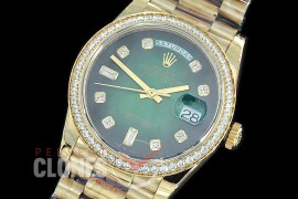 R36DDF-016D GMF 128348RBR 2019 DayDate YG/YG Fluted/President Smoke Green Diamonds A-2836