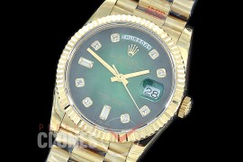 R36DDF-016 GMF 128238 2019 DayDate YG/YG Fluted/President Smoke Green Diamonds A-2836