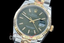 R36DJT-3235-106 GMF 126233 SS/YG Fluted/Jubilee Olive Green Sticks SH 3235 904L Steel 