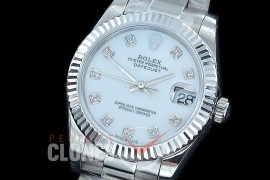 R31DJS-417 Datejust Midsize 278284 SS/SS Fluted/Oyster MOP White Diam Asian Clone 2824