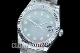 R31DJS-418 Datejust Midsize 278284 SS/SS Fluted/Oyster MOP Black Diam Asian Clone 2824