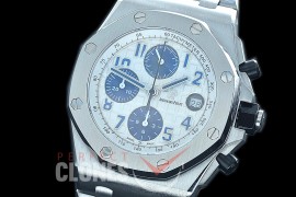 AP26470-505S BBVF Royal Oak Offshore SS/SS White/Blue A-7750 Mod to Calibre 3126/Secs@12 