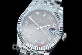 R31DJS-419J Datejust Midsize 278284 SS/SS Fluted/Jubilee MOP Brown Diamond Asian Clone 2824