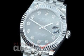 R31DJS-418J Datejust Midsize 278284 SS/SS Fluted/Jubilee MOP Black Diamond Asian Clone 2824