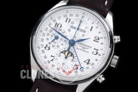 LG00081 Longines Master Calender Chronograph SS/LE White Num Asian 7751