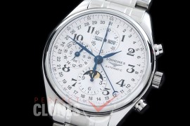 LG00081S Longines Master Calender Chronograph SS/SS White Num Asian 7751