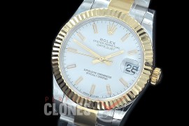 R31DJT-401 BP Datejust Midsize 278283 SS/YG Fluted/Oyster White Sticks Asian Clone 2824