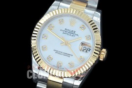 R31DJT-417 BP Datejust Midsize 278283 SS/YG Fluted/Oyster MOP White Diamonds Asian Clone 2824