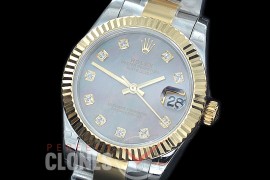 R31DJT-418 BP Datejust Midsize 278283 SS/YG Fluted/Oyster MOP Black Diamonds Asian Clone 2824