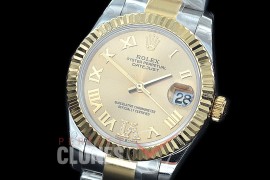 R31DJT-428 BP Datejust Midsize 278283 SS/YG Fluted/Oyster Gold Roman/Diam Asian Clone 2824