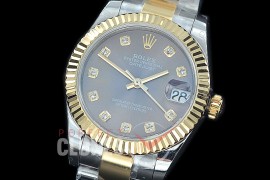 R31DJT-413 BP Datejust Midsize 278283 SS/YG Fluted/Oyster Dark Rhodium Grey Diamonds Asian Clone 2824